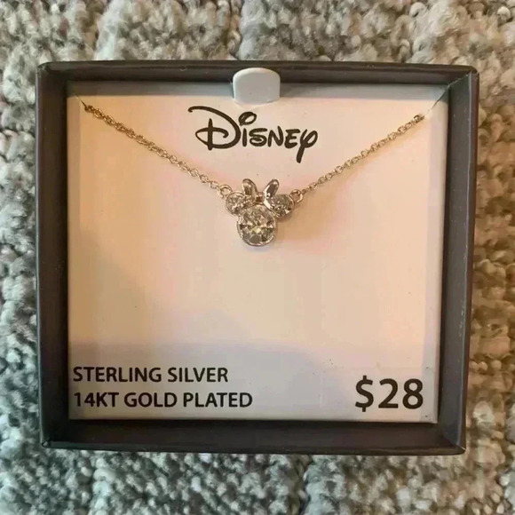 Jacmel Disney Minnie Mouse Crystal 10KT Gold Filled Earrings & Necklace - Picture 2 of 6